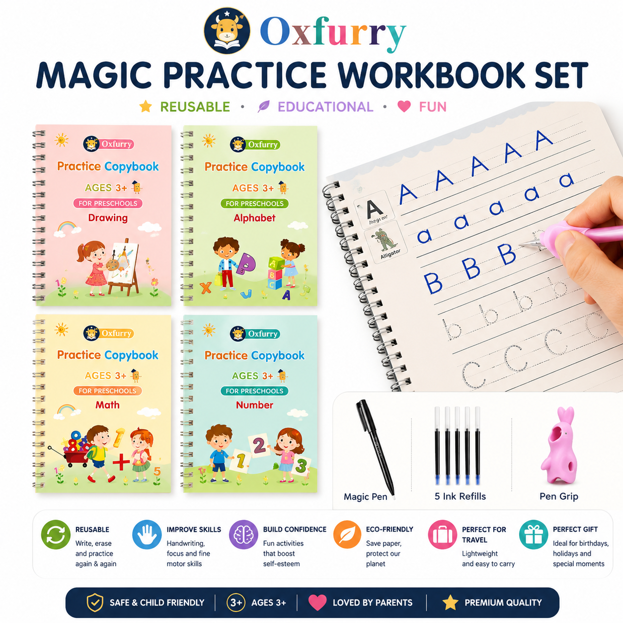 OXFURRY magic writing kit in four different languages.