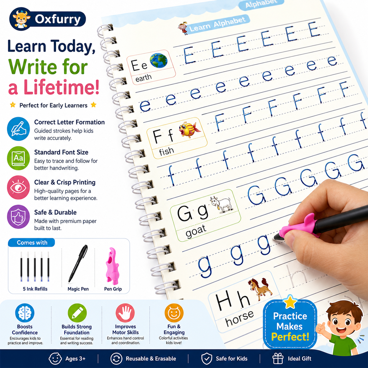 OXFURRY magic writing kit in four different languages.