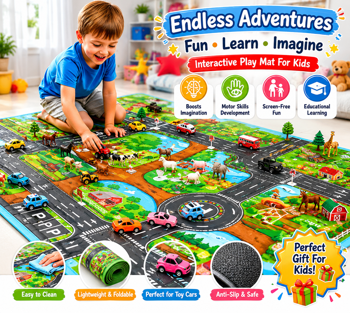 Oxfurry™ Montessori Adventure Road Rug
