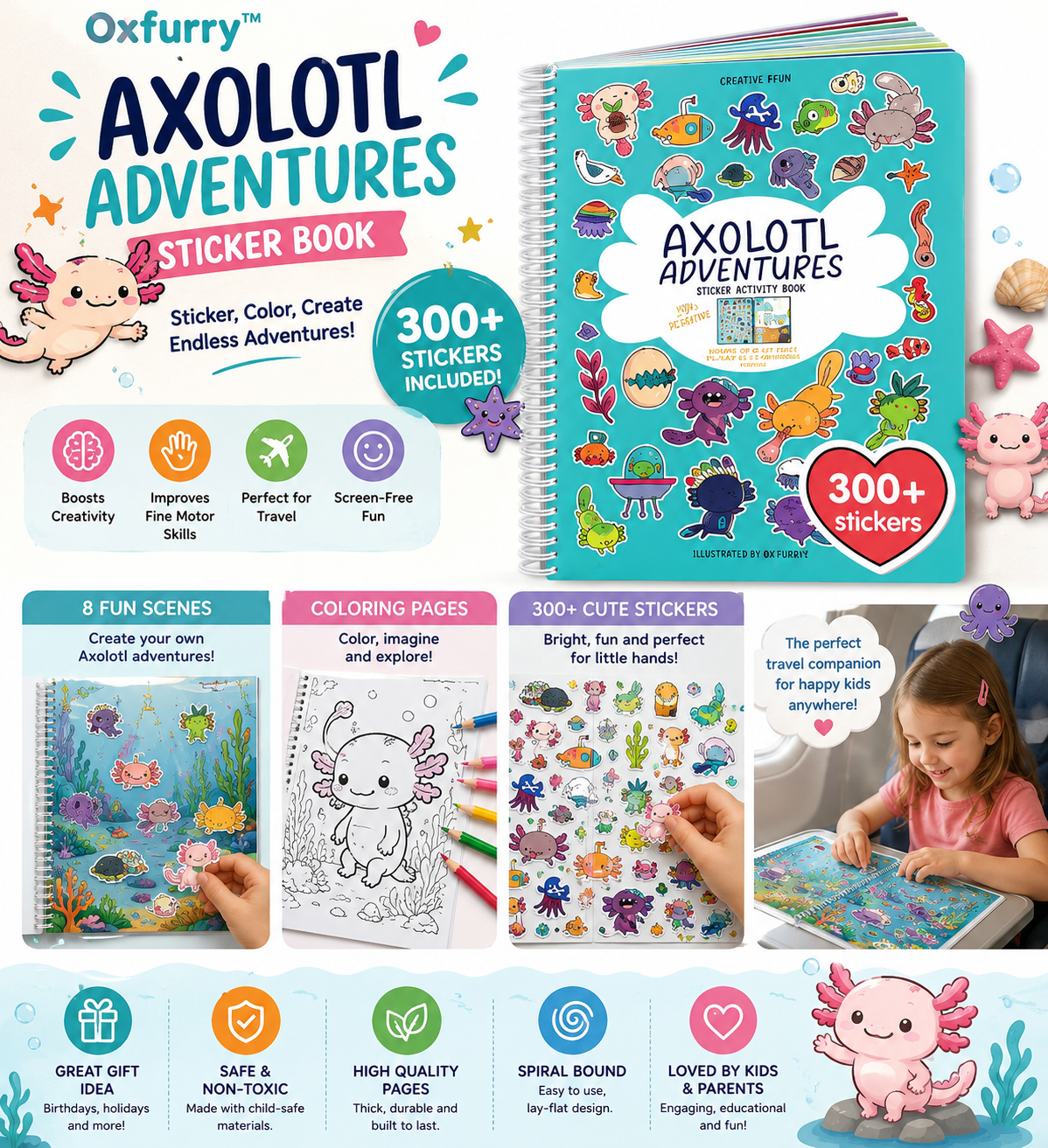 Oxfurry™ Axolotl Adventures Sticker Book